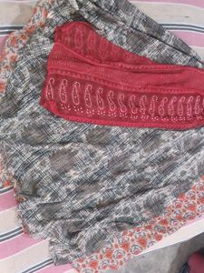 Elegant Red &amp; Grey Kurta with full flair