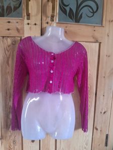 Sheer Pink Button-Up Cardigan