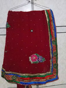 Embroidered Maroon Saree