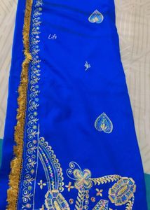 Vibrant Blue Embroidered Saree