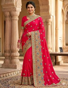 Red Embroidered Silk Saree