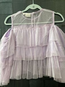 Lavender Ruffled Cold-Shoulder Top