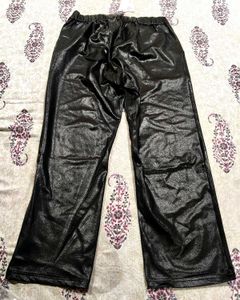 Chic Black Faux Leather Wide Leg Pants