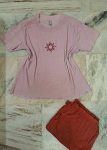 Pastel Sun embroidered cute nightsuit