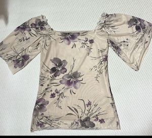 Sheer Floral Bell Sleeve Top