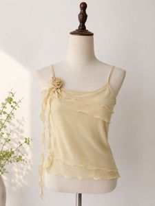 Sheer Ruffled Cami with Floral Accent