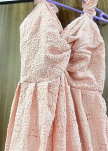 Romantic Blush Pink Eyelet Midi Dress