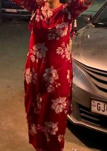 Red Floral Print Kurta