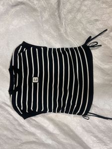 Striped Crop Top with Drawstring Sides