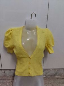 Yellow Puff Sleeve Cardigan