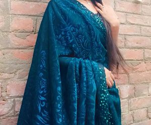 Teal Blue Saree with Embellished Border
