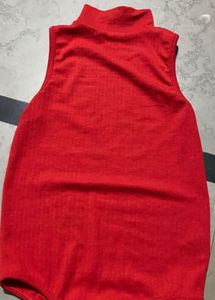 Sleeveless Red Turtleneck Bodysuit