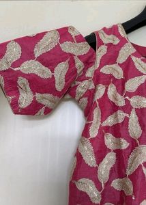 Pink &amp; Silver Leaf Embroidered Indian Dress