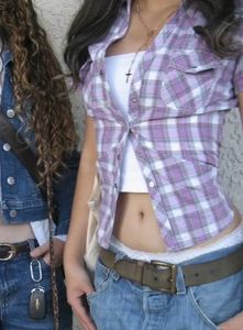 y2k long Purple Plaid Shirt
