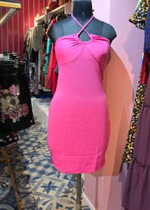 Hot Pink Halter Neck Mini Dress
