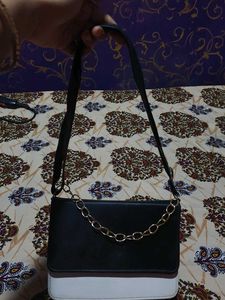 Sling Bag In Black & White Colour With Chain & S