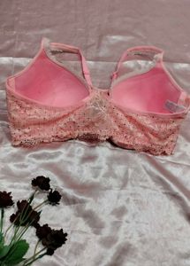 Pink Lace Trim Bra