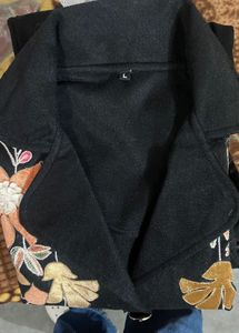 Floral Embroidered Black cord set