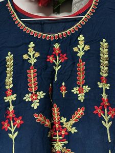 Embroidered Navy Blue Kurti set