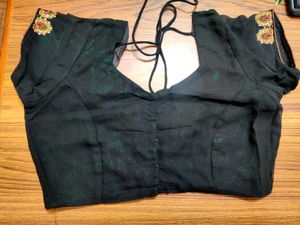 Elegant Dark Green Embroidered Saree blouse 34