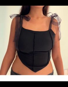 Black Corset Ribbon Tie Shoulders