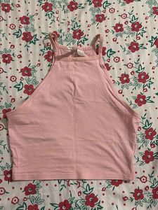 Pink Halter Neck Crop Top