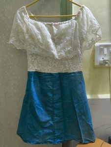 Off-Shoulder Lace Top &amp; Denim Skirt Set