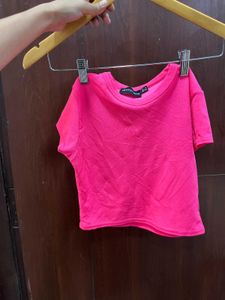 Bright Pink Cropped T-Shirt