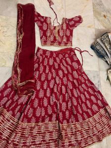 Maroon Printed Lehenga Choli Set with Dupatta