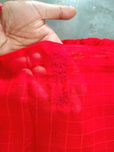 Red &amp; Gold Embroidered Saree with Blouse
