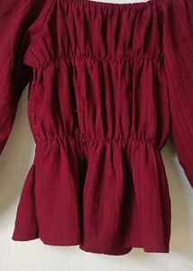 Maroon Twist Front Peplum Top
