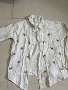 White Embroidered Button-Up Shirt