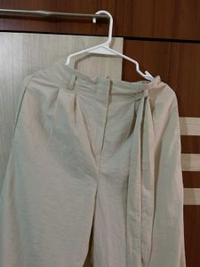 Cream Wide Leg Pants with Belt