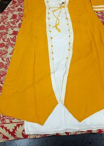 Yellow &amp; White Straight Kurti with Shrug | M Size