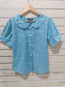 Chic Light Blue Button-Up Top