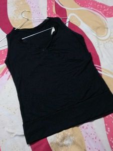 Sleek Black Wrap-Style Sleeveless Top