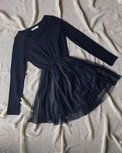 Elegant Black Long Sleeve Mini Dress