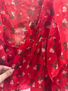 Red Floral Ruffle Top