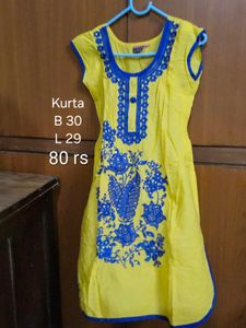Yellow Kurta with Blue Embroidery