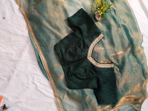Elegant Teal Saree with Green Blouse
