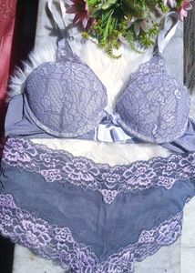 Lace Trimmed Bra and Panty Set