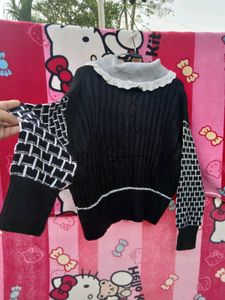 Unique Black Cardigan with Collar Detail