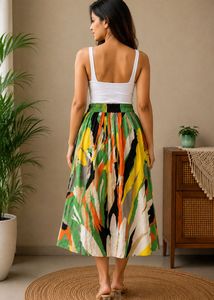 Colorful Abstract Print Midi Skirt