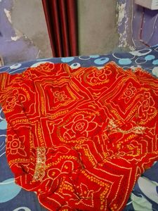 Vibrant Red Bandhani Saree