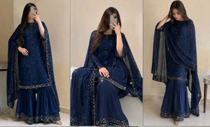 handloom Navy Blue Sharara Set