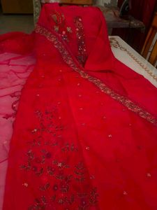 Vibrant Red Embroidered Kurta Set