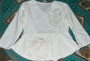 White Embroidered Peplum Blouse