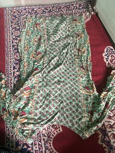 Green Floral Print Cotton Kurta