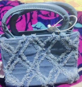 Denim Fringed Mini Top Handle Bag