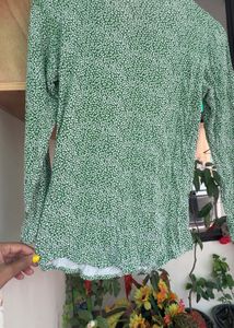 Green Ditsy Print Long Sleeve Top